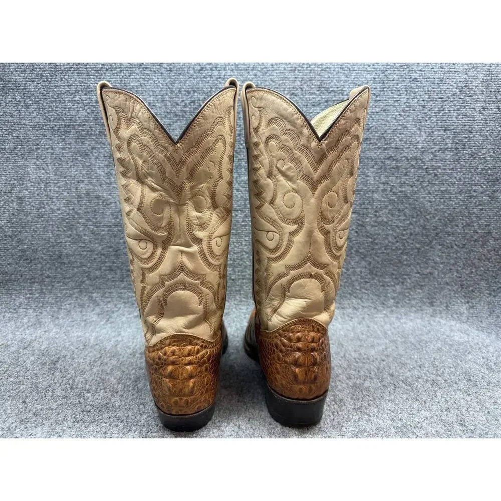 Men Western Cowboy Boots Croc Embossed Leather US 7 Read Description